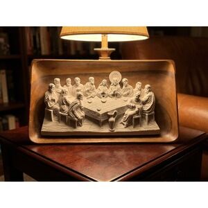 Last Supper Relief Carving Wall Hanging Decor Acacia Wood Tray religious Jesus